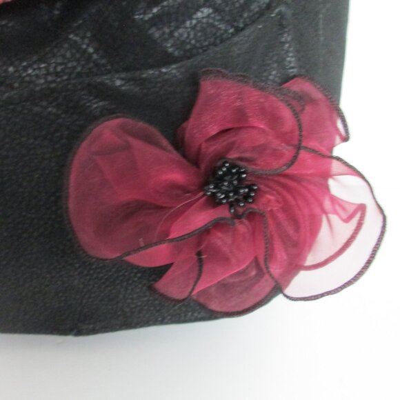 Vintage Handmade Romantic Boho Floral Tapestry Shoulder Bag Cranberry/Black - Picture 3 of 8